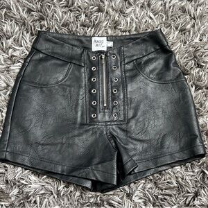 Princess Polly Black High Waist Faux Leather Shorts